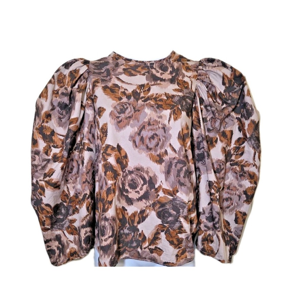 Olivaceous Puff Sleeve Blouse Whimsygoth Cottage Brown‎ Floral Peasant Cotton